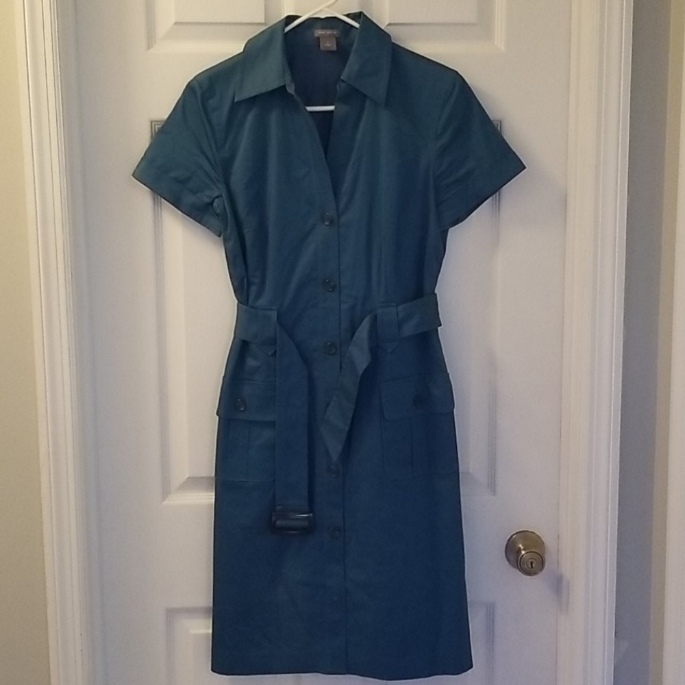 Ann Taylor Short Sleeve Teal Trench Dress